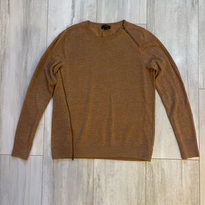 J. Crew Camel Brown Merino Wool Zipper Long Sleeve Crew Neck Sweater, small